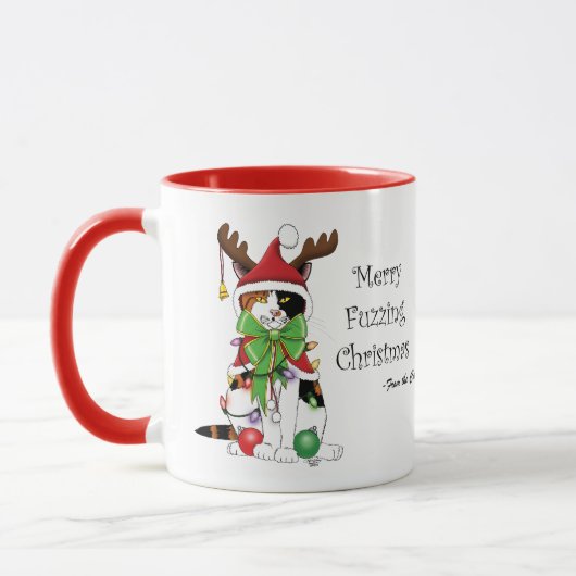 Mug Chat Calico de Noël amusant (Gauche)