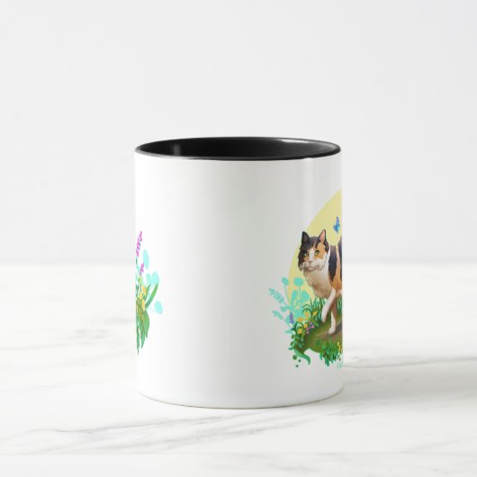 Mug Chat Calico Fluffy avec papillon (Centre)
