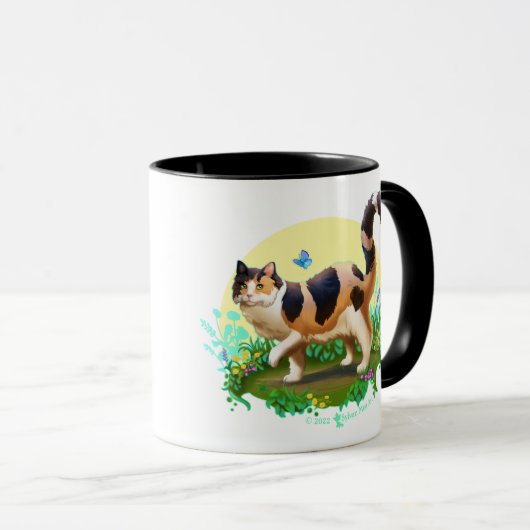 Mug Chat Calico Fluffy avec papillon (Devant droit)