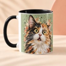 Chat calicot surpris drôle - Art aquarelle