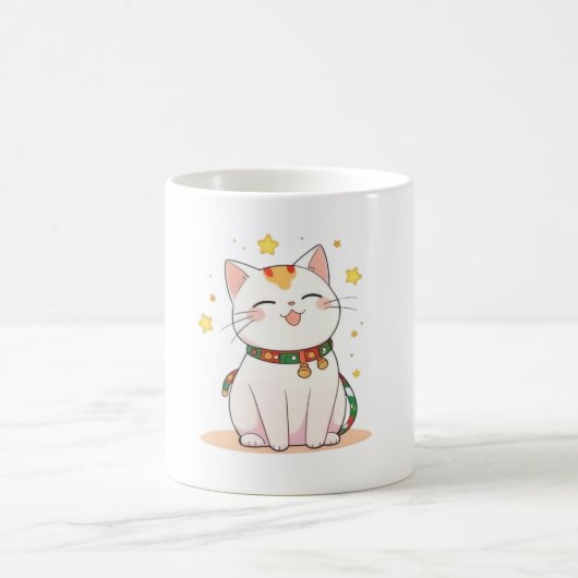 Mug Chat Chanceux avec Étoiles Design Kawaii (Centre)
