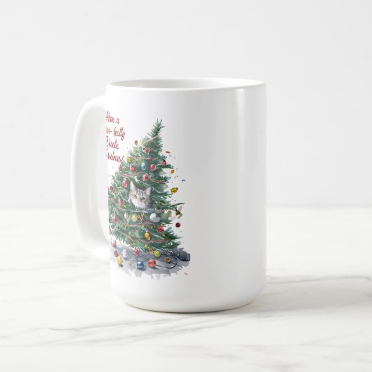 Mug Chat Chaos Arbre de Noël Design Aquarelle (Devant gauche)