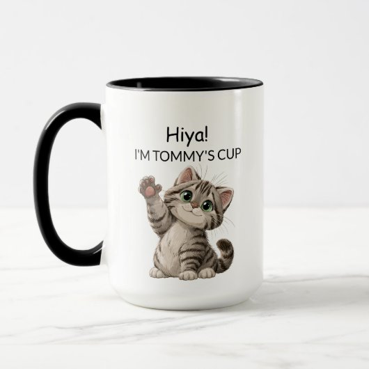Mug Chat Chaton Tabby Mignon qui fait Coucou | Per (Gauche)