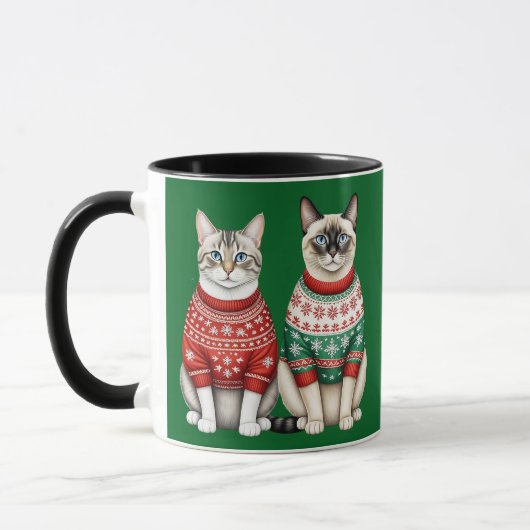 Mug Chat Christmas Mug, Tabby et chats siamois (Gauche)
