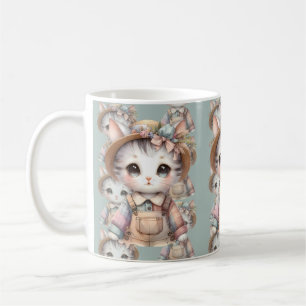 Mug Chat Cottagecore au look Pastel en Salopette & Cha