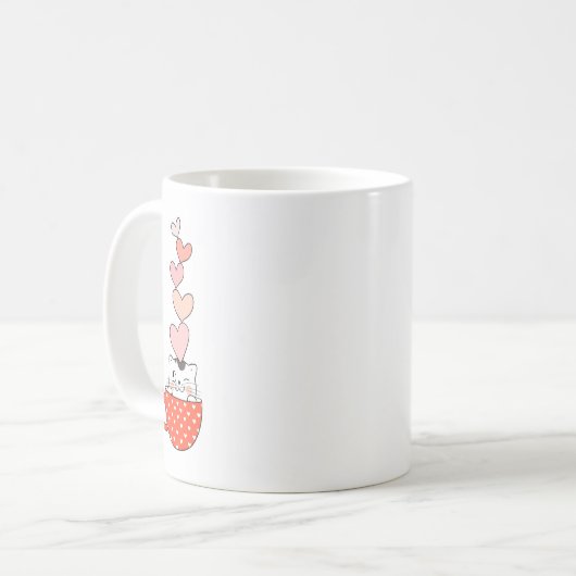 Mug Chat Coupe Avec Coeurs (Devant gauche)