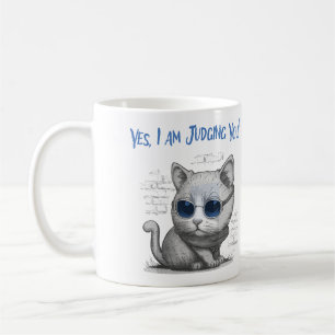 Mug Chat Critique Qui Vous Jugé Texte Bleu