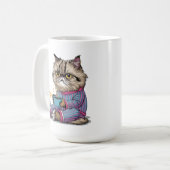Mug Chat croustillant en pyjama avec café (Devant gauche)