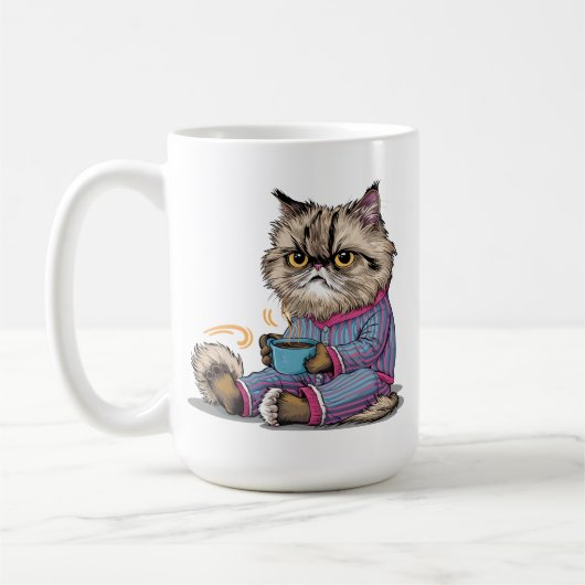 Mug Chat croustillant en pyjama avec café (Gauche)