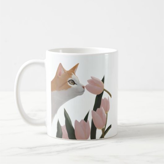 Mug Chat curieux Floral de printemps (Gauche)