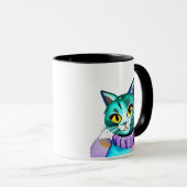 Mug Chat Cute Bleu Kitty Personnalisé (Devant droit)