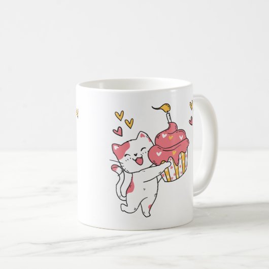 Mug Chat Cute Kawaii avec cupcake (Devant droit)