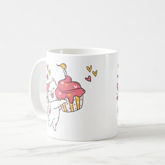 Mug Chat Cute Kawaii avec cupcake (Devant gauche)