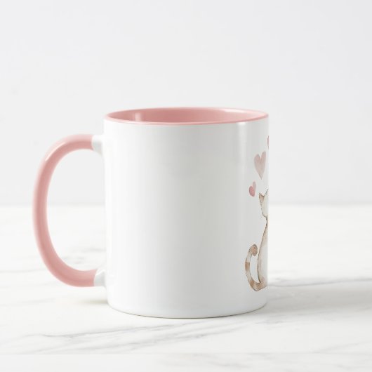 Mug Chat d'amour à coeurs roses (Gauche)