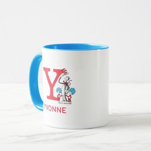 Mug Chat dans le Casquette, Chose Un Nom & Monogramme (Devant gauche)