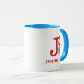 Mug Chat dans le Casquette, Chose Un Nom & Monogramme  (Devant droit)