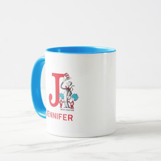 Mug Chat dans le Casquette, Chose Un Nom & Monogramme (Devant gauche)