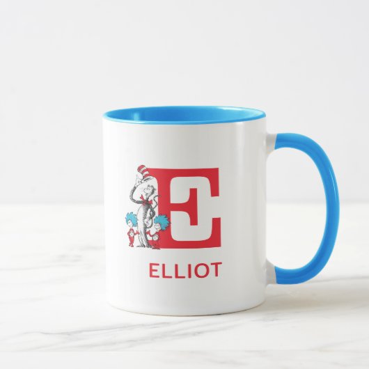 Mug Chat dans le Chapeau, Nom et Monogramme Chose Un E (Droite)