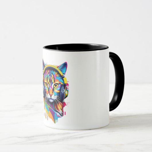 Mug Chat dans les écouteurs (Devant droit)