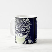 Mug Chat dans un Masque Mardi Gras noir et blanc (Devant gauche)