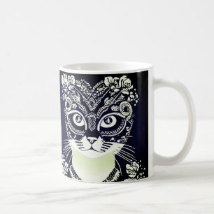 Mug Chat dans un Masque Mardi Gras noir et blanc