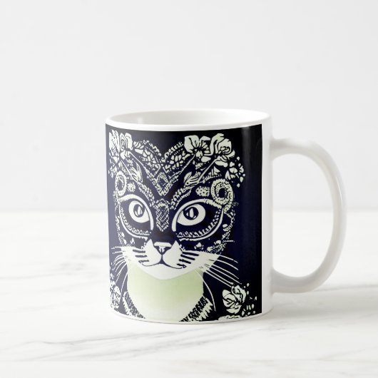 Mug Chat dans un Masque Mardi Gras noir et blanc (Droite)