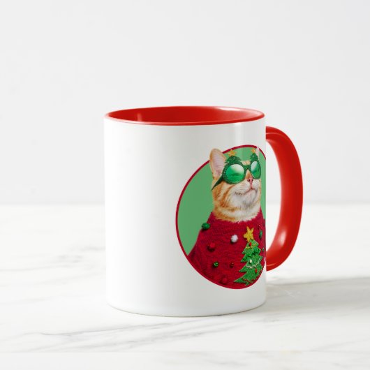 Mug Chat dans un pull de Noël (Devant droit)