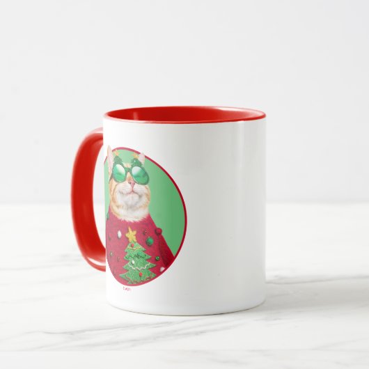Mug Chat dans un pull de Noël (Devant gauche)