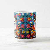 Mug Chat d'art populaire Boho, Fleurs & Papillon (Centre)