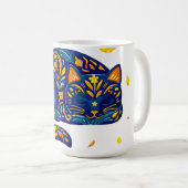 Mug Chat d'art populaire en bleu (Devant droit)