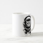 Mug Chat d'astronaute noir et blanc (Devant droit)