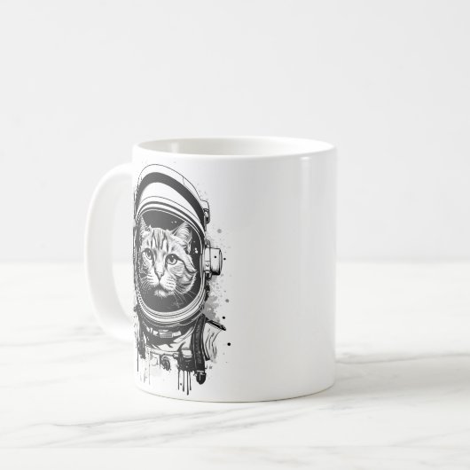 Mug Chat d'astronaute noir et blanc (Devant gauche)