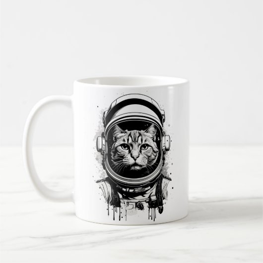 Mug Chat d'astronaute noir et blanc (Gauche)