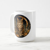 Mug Chat d'automne lune fleurs dorées (Devant gauche)