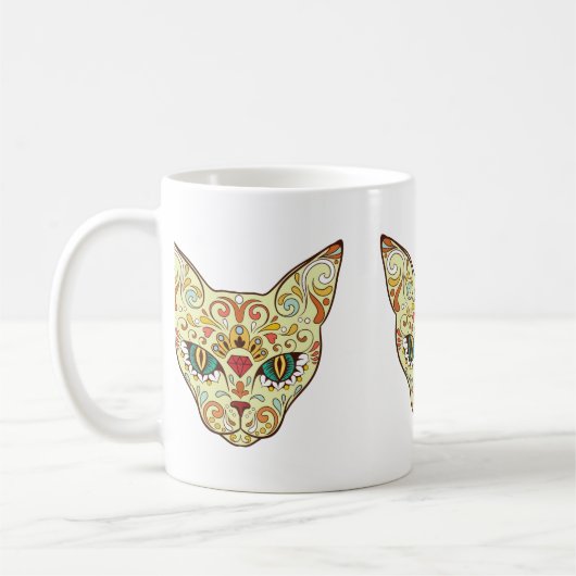 Mug Chat de crâne de sucre - conception de tatouage (Gauche)