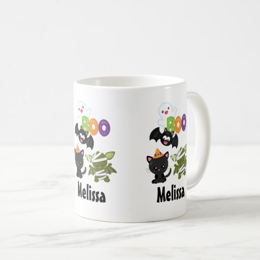 Mug Chat de Cute Halloween, bat, mummy et ghost (Devant droit)