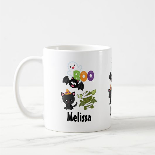 Mug Chat de Cute Halloween, bat, mummy et ghost (Gauche)