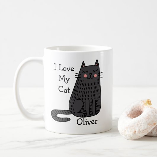 Mug Chat de dessin animé dans un style d'art gribouill (Avec donut)