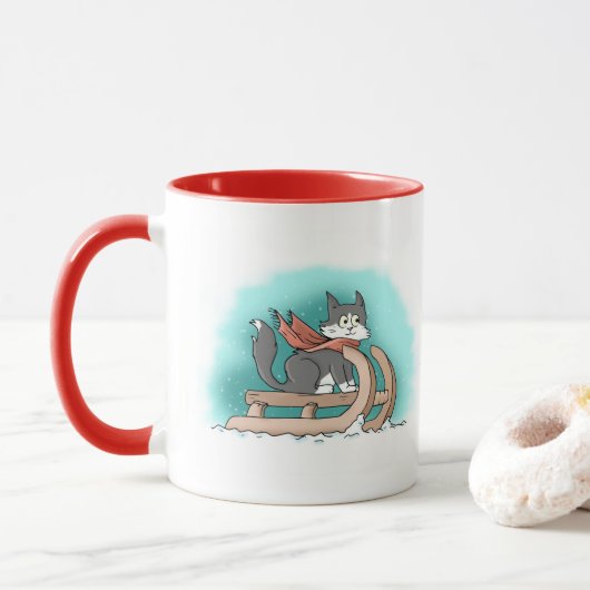Mug Chat de dessin animé hivernal (Avec donut)