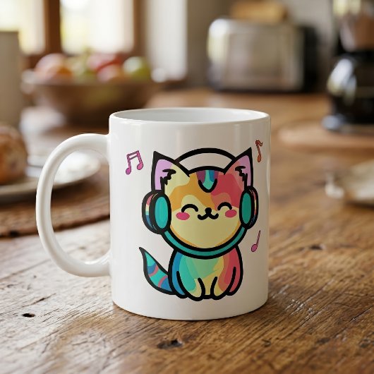 Mug Chat de dessin animé kawaii souriant avec casque