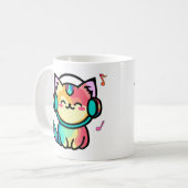 Mug Chat de dessin animé kawaii souriant avec casque (Devant gauche)