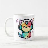 Mug Chat de dessin animé kawaii souriant avec casque (Gauche)