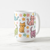 Mug Chat de Dessin Animé Mignon & Fleur – Pastel d (Devant droit)