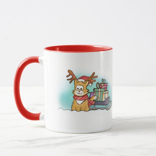 Mug Chat de dessin avec Casquette de rennes et Noël de (Gauche)