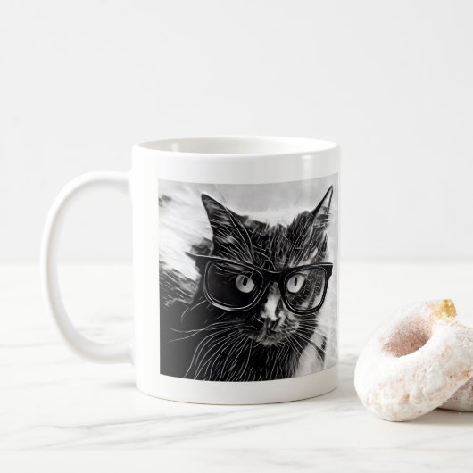Mug Chat de hippie ! Chat noir avec les verres noirs (Avec donut)
