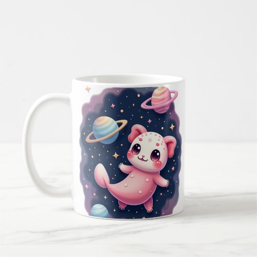Mug Chat de l'espace axolotl galactique Kawaii Autocol (Gauche)