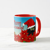 Mug Chat de Noël à Santa Hat Amid Poinsettia (Devant droit)