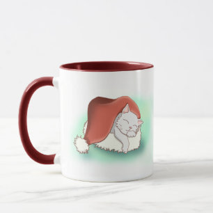Mug Chat de Noël adorable Snoozing à Santa Hat