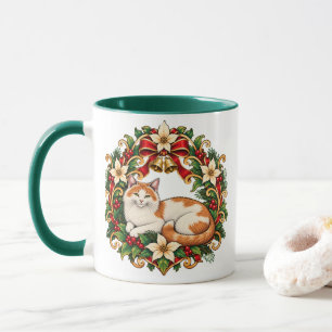 Mug Chat de Noël Art Nouveau avec couronne de houx