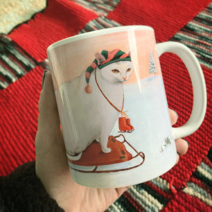 Mug Chat de Noël blanc en neige